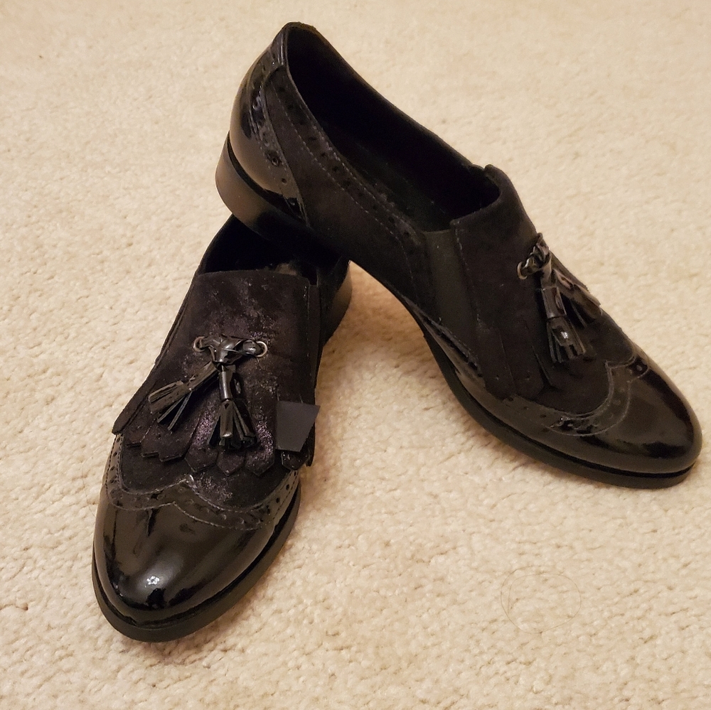 Luca Grossi Womens Black Suede and Patent Leather Loafers Size 37